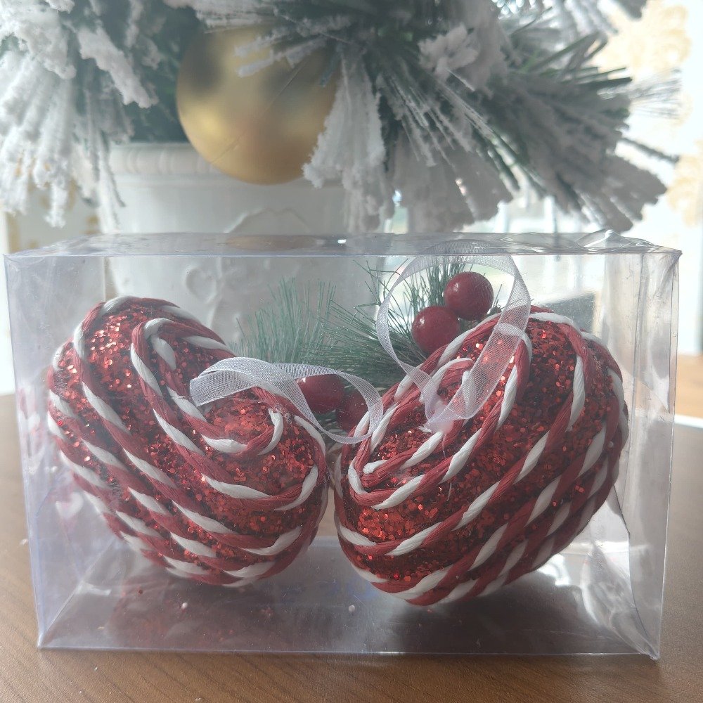 Xmas Red and White Heart shaped Glitter Ornamental Decor thumbnail 2